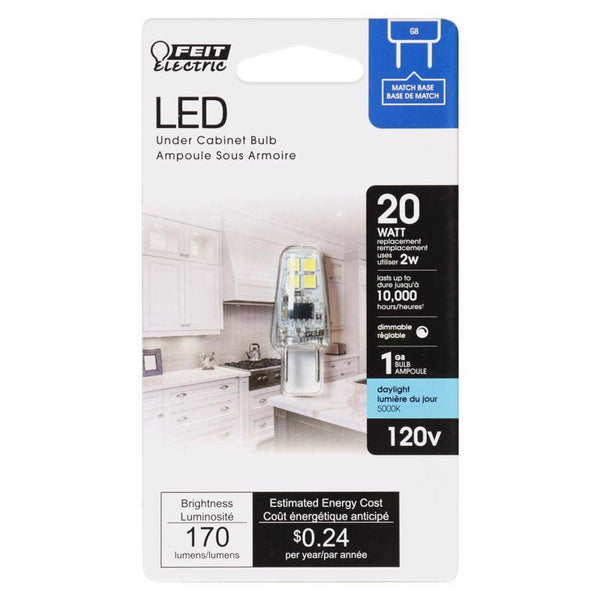 Feit Electric 3935152 20 watt Equivalence 2 watt 170 Lumen G8 LED Bulb Daylight BP20G8/850/LED