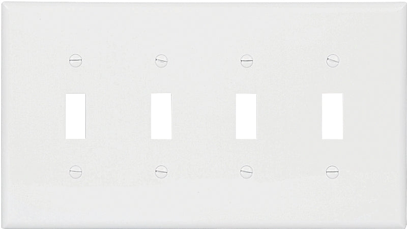EATON Wiring PJ4W Mid-Size Polycarbonate 4-Gang Toggle Switch Wallplate, White