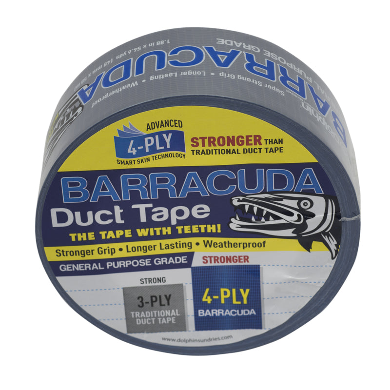 Blue Dolphin TPDUCTBARABLU TP BARA BLU Silver W/Blue Backing Gen Barracuda Duct Tape 2", 54.6 yd L x 1.88 in W, Multi