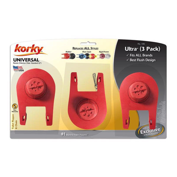 Korky 100 Ultra High Performance Universal 2'' Flapper, 3 PACK 100TP