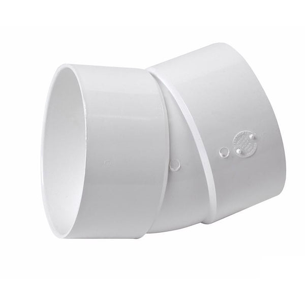 NDS 6P04 PVC 22.5-Degree Elbow, 6-Inch, for Hub X Hub Solvent-Weld Connections, for Use with 6-Inch Sewer and Drain Pipe, White