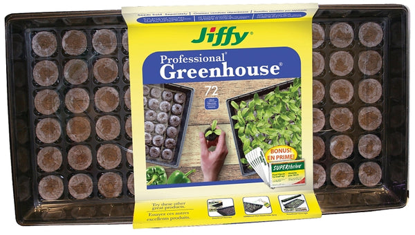 Jiffy 36mm Seed Starting Greenhouse Kit with 72 Biodegradable Expanding Peat Pellets + Bonus SUPERthrive & Plant Labels, Brown J372PROGS