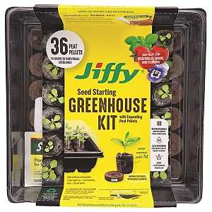 Jiffy 36mm Seed Starting Greenhouse Kit with 36 Plant-based Expanding Peat Pellets + Bonus SUPERthrive & Plant Labels