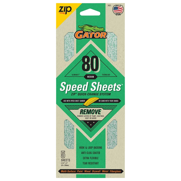 GATOR FINISHING PRODUCTS Hook and Loop Premium 1/3 Speed Sheet (5 Pack) Grit 80 7471