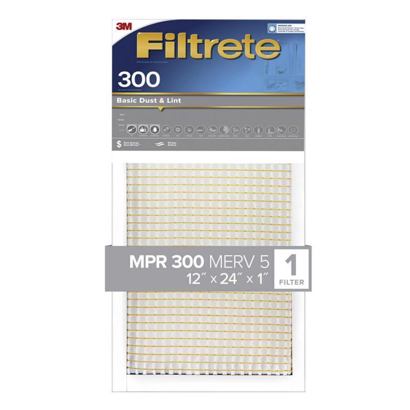 Filtrete BA20-4 12x24 x 1 in. Basic Dust & Lint Pleated Furnace Air Filter, Gray, MPR 300, 3 Months - Quantity 4