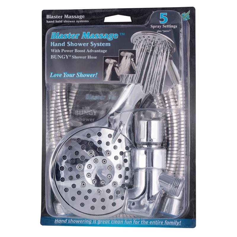 Blaster Massage High Pressure 5 Spray Shower System from Whedon | Adjustable Pressure | Includes 59" Bungy Hose, Swivel Bracket, Extra Washers and Sealing Tape | Chrome Finish - Up to 2.5 GPM @ 80PSI