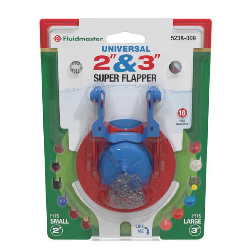 Fluidmaster 523A-009-T4 Super 2 in, or 3 in. Toilet Flapper, Red/Blue