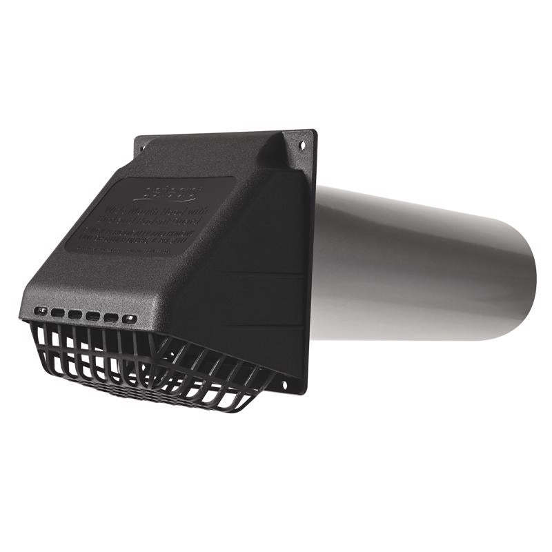Deflecto Wide Mouth Dryer Vent Hood with Pipe, Bird Guard-Black
