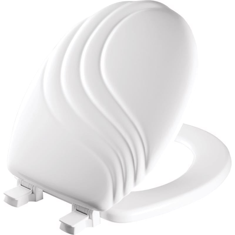 Mayfair 27EC 000 Swirl Sculptured Molded Wood Toilet Seat Featuring Whisper-Close, Easy Clean & Change Hinges & STA-TITE Seat Fastening System, Round, White
