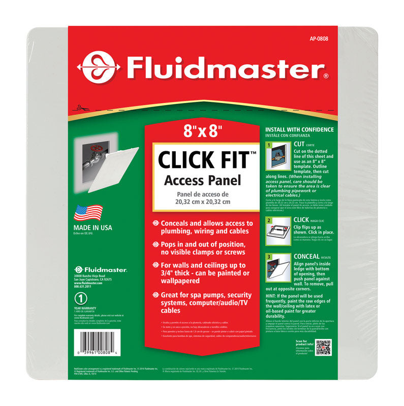 Fluidmaster AP-0808 Click Fit Access Panel for Plumbing, Wiring, and Cables, Size 8-In. x 8-In., Easy Install , White