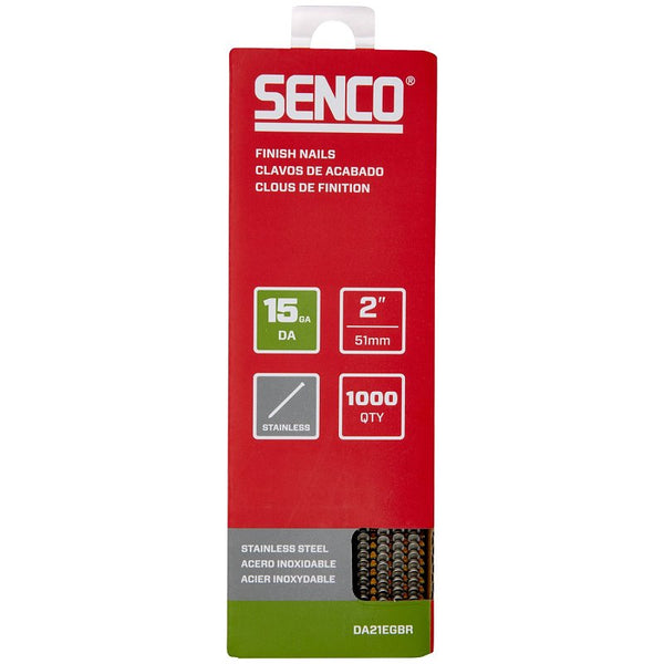 SENCO DA21EGBR 34 Degree Collated Finish Nails, 15 Gauge, 2 Inch Length, SAE 304 Stainless Steel, 1,000 Count Pack