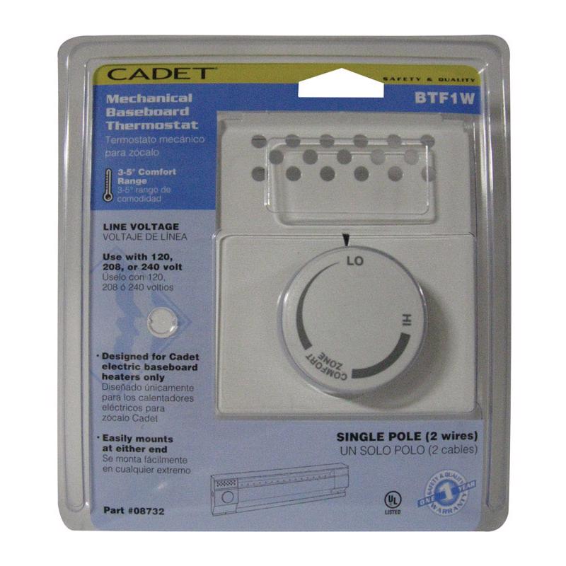 Cadet Single Pole Built-In Thermostat Kit for Cadet Electric Baseboard Heaters (Model: BTF1W, Part: 08732), 22 Amp, 240/208/120 Volt, White