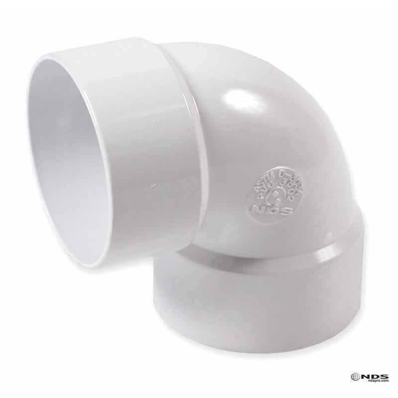 NDS 3P02 PVC 90-Degree Elbow, 3-Inch, for Hub X Hub solvent-weld connections, for Use with 3-Inch Sewer and Drain Pipes, White