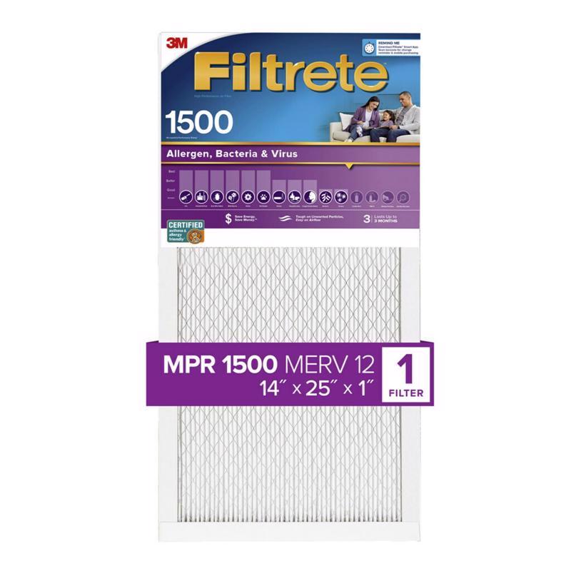 Filtrete 2004-4 14x25 x 1 In. Ultra Allergen Pleated Furnace Air Filter, Purple, MPR 1500, 3 Months - Quantity 4