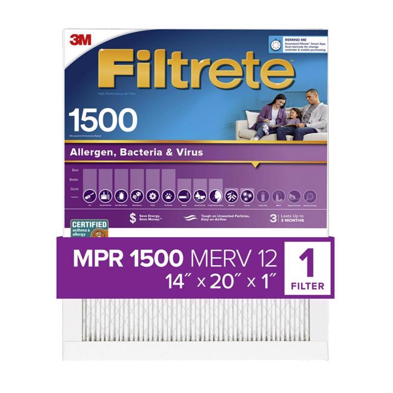 Filtrete 2005-4 14x20 x 1 in. Ultra Allergen Pleated Furnace Air Filter, Purple, MPR 1500, 3 Months - Quantity 4