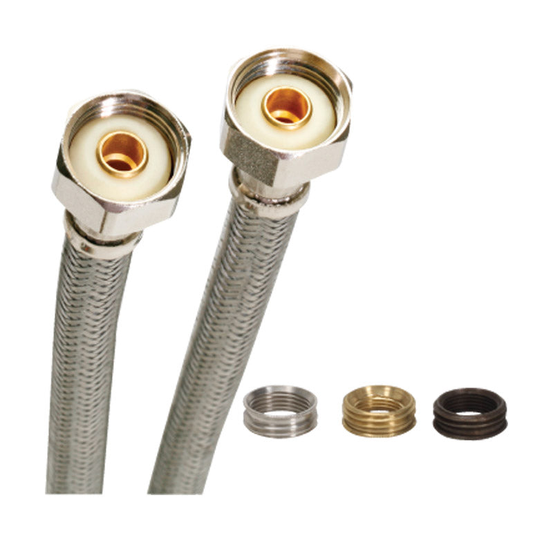 Fluidmaster B4F30CU Faucet Connector, Braided Stainless Steel - 3/8 Compression, 7/16 Compression, 1/2 Compression, or 1/2 F.I.P. Thread x 1/2 F.I.P. Thread, 30-Inch Length