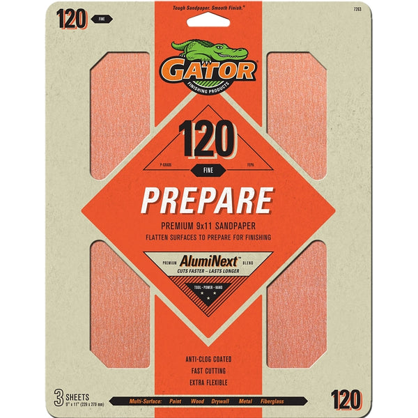 ALI INDUSTRIES 7263 120 CT Grit Sand Sheet, 9-Inch x 11-Inch, 3-Pack