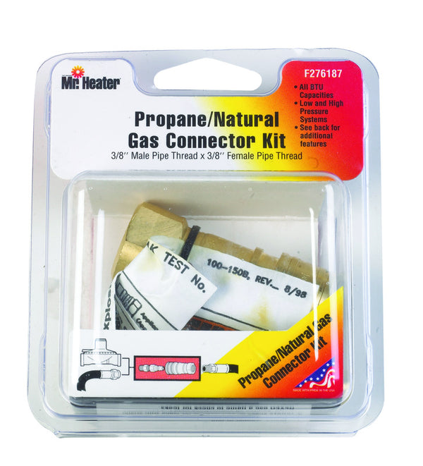 Mr. Heater F276187 Propane/Natural Gas Connector Kit 3/8 Male Pipe Thread x 3/8" Female Pipe Thread,Brass,Regular