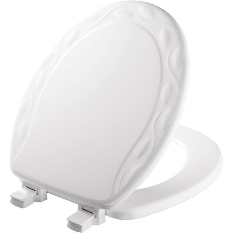 MAYFAIR 34ECA 000 Sculptured Ivy Toilet Seat will Never Loosen and Easily Remove, ROUND, Durable Enameled Wood, White