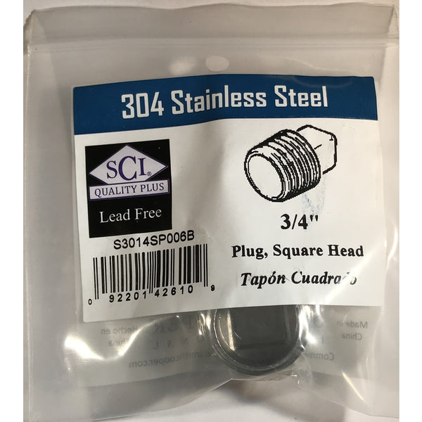 Smith-Cooper 3/4 in. MPT Stainless Steel Square Head Plug 4638102240