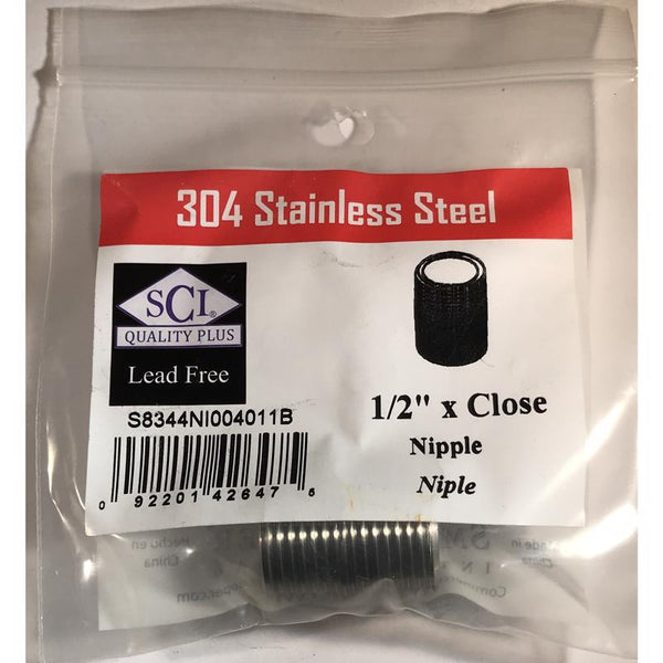 Smith-Cooper 1/2 in. MPT Stainless Steel Close Nipple 4632101000