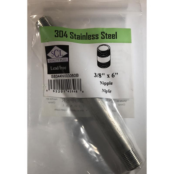 Smith Cooper Nipple 3/8 X 6 Stainless Steel 4632100670