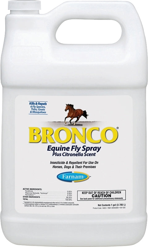 Farnam Broncoe Fly Spray Plus Citronella for Horses, Dogs & Premises - Kills Flies, Ticks, Fleas, Lice & Mosquitoes - Water-Based, Non-Oily Multi-Purpose Insecticide - 128 oz 100502327