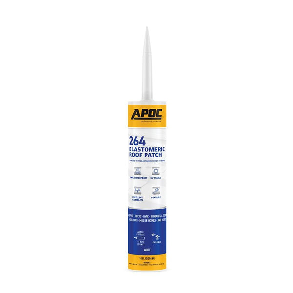 Gardner APOC 264 Flash N' Seal White Elastomeric Roof & Flashing Sealant, 10.1 oz., 100% Waterproof, Ideal for Roofs, HVAC, RVs, Mobile Homes, Trim, Windows & More AP-2649