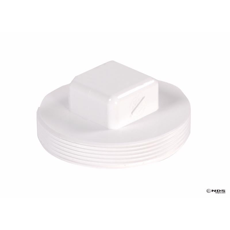 NDS 41P8 PVC S&D Cleanout Plug, with 4-Inch MPT Connection, Works with 4-Inch FPT drain fittings attached to Sewer and Drain Pipe, White