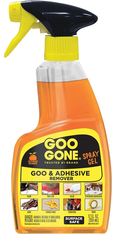 Goo Gone Adhesive Remover Spray Gel Removes Chewing Gum Grease Tar Stickers Labels Tape Residue Oil Blood Lipstick Mascara Shoe Polish Crayon Ounce, Orange, original, 12 Fl Oz 2096