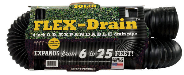 Flex-Drain 51110 Flexible/Expandable Landscaping Drain Pipe, Solid, 4-Inch by 25-Feet