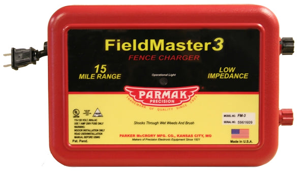 Parmak Fieldmaster 2 Low Impedance 110/120 Volt 15 Mile Range Electric Fence Charger FM3 VM3/FM3
