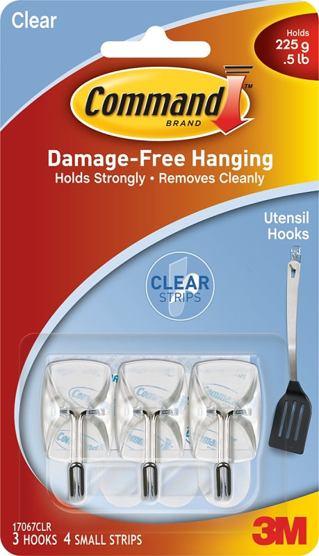 Command Utensil Hooks W/STRP-Clear 17067CLR