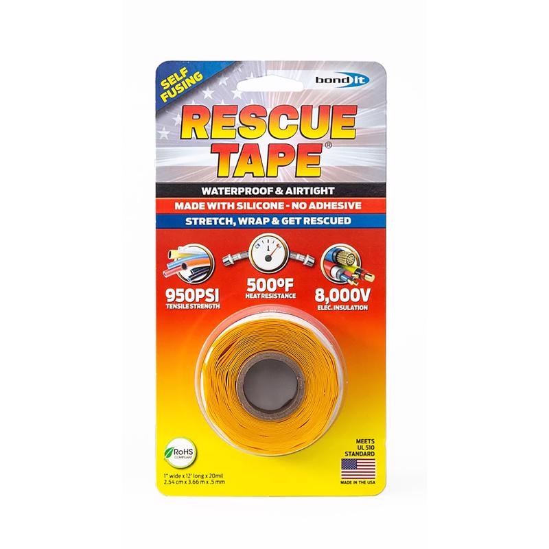 Rescue Tape | Self-Fusing Silicone Tape | Emergency Pipe & Plumbing Repair | DIY Repairs | Seal Radiator Hose Leaks | Wrap Electrical Wires | Used by US Military | 1” X 12’ | Silicone Rubber | Yellow
