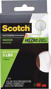 Scotch Multi-Purpose Hook and Loop Fasteners, 1 Roll, White, for Indoor Use, 3/4 in x 5 ft