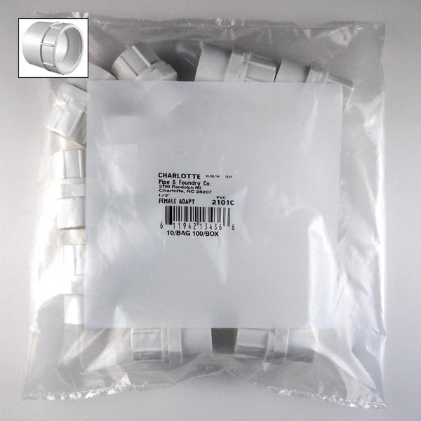 CHARLOTTE PIPE 1/2 SCH 40 FEMALE ADT SXFPT CONTRACT PAC PRESSURE (10 Unit Bag) PVC02101C0600