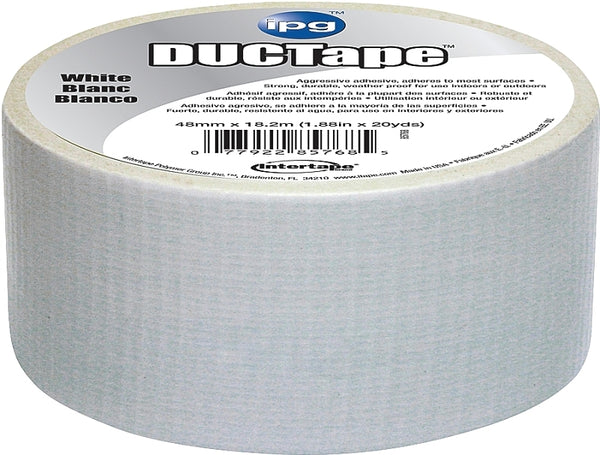IPG JobSite DUCTape, Colored Duct Tape, 1.88" x 20 yd, White (Single Roll) 6720WHT