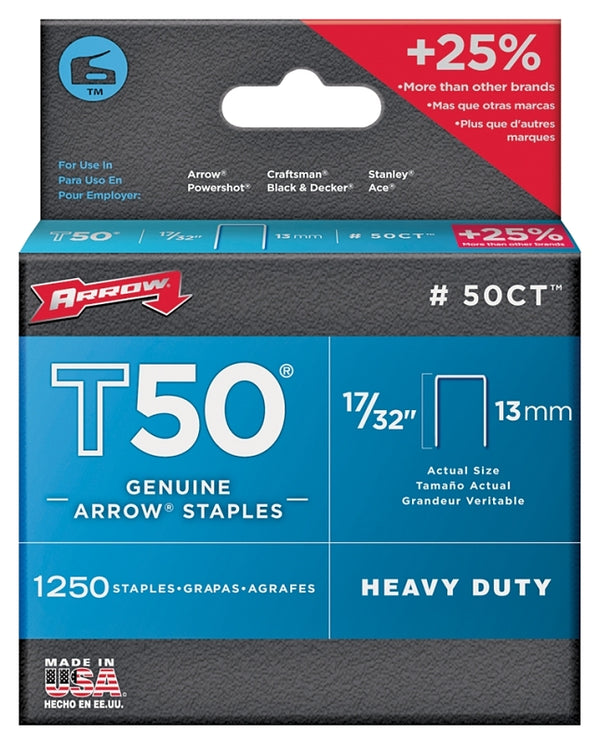 Arrow Staple T-50 17/32"PK1250 Steel 50CT24