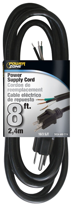 Power Zone Cord Power Supply 16/3x8ft Black OR010608