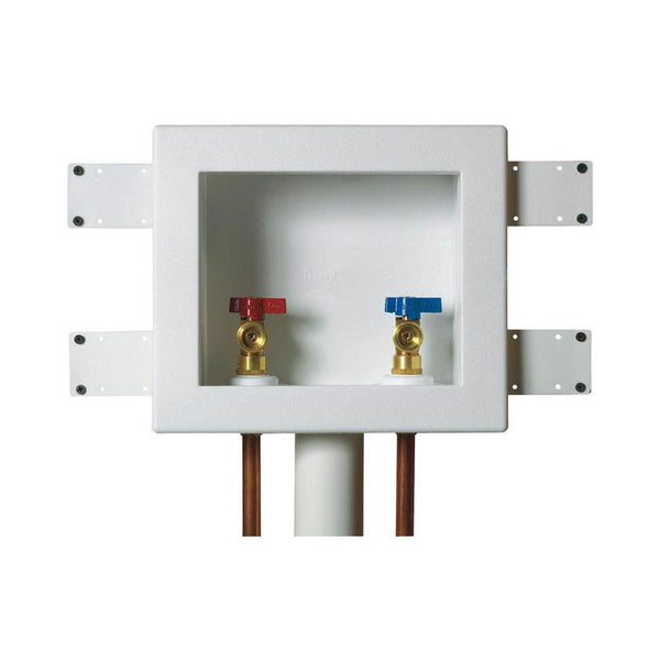 Oatey 38529 Quadtro, 1/4 Turn, Copper Washing Machine Outlet Box,White