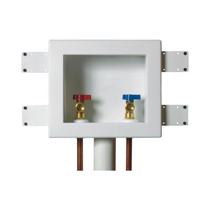 Oatey 38529 Quadtro, 1/4 Turn, Copper Washing Machine Outlet Box,White