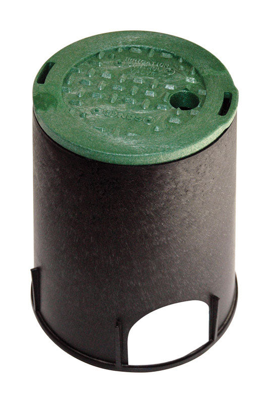 NDS 107BC 6 in. Valve Box and Cover, 9 in. Height, ICV Lettering, Black Box, Green Overlapping Cover, Black/Green