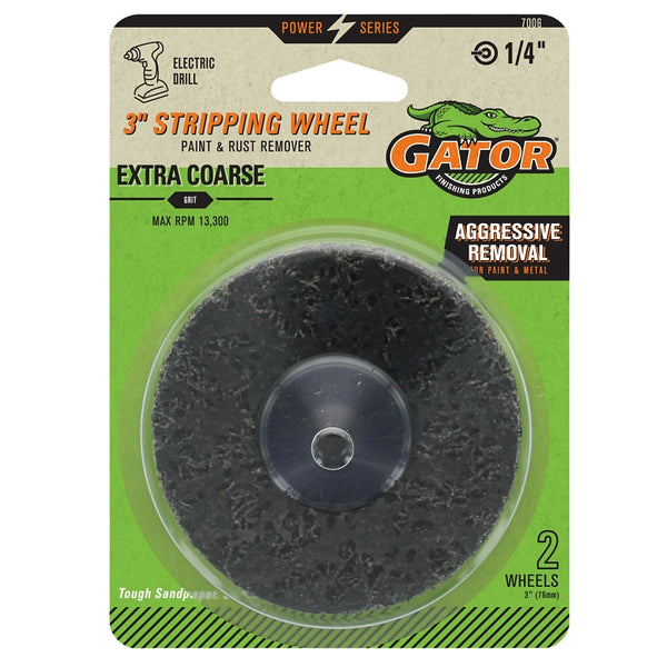 Gator 3" Drill Mounted Stripping Wheel, Aluminum Oxide, Extra Coarse Grit, 2 Pack 7006GA