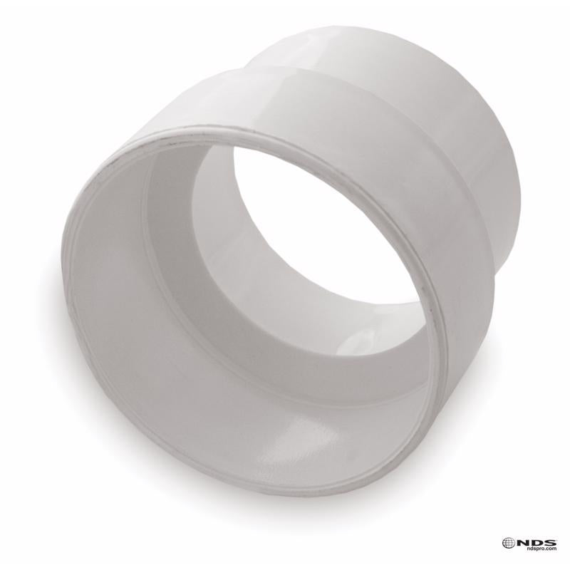 NDS 3P12 PVC Increaser/Reducer Adapter, 3-Inch X 4-Inch, for DWV/SCH40 Hub X S&D Hub Solvent-Weld Connections, for Use with 3-Inch DWV/SCH40 and 4-Inch Sewer and Drain Pipes, White