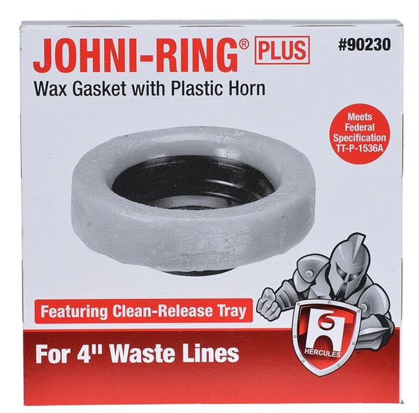 Hercules 90230 Johni Wax Ring, for Use with 4 in Waste Line Closet Toilet Bowls, Polyethylene Flange, 4"