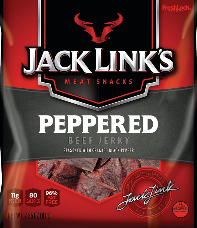 Jack Link's Beef Jerky, Peppered Flavor, 2.85 oz - Flavorful Meat Snack, 9g of Protein and 80 Calories, Made with Premium Beef - 95 Percent Fat Free, No Added MSG or Nitrates/Nitrites