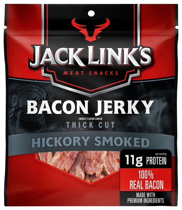 Jack Link's Bacon Jerky, Hickory Smoked - Flavorful Ready to Eat Meat Snack with 11g of Protein per Serving, Made with 100% Thick Cut Real Bacon, Protein Snack, Keto Friendly, 2.5 oz. 10000017288