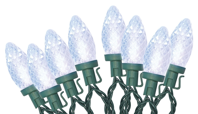 Santas Forest LED Lights, Spool, C9, Faceted, Clear White, 100 CT