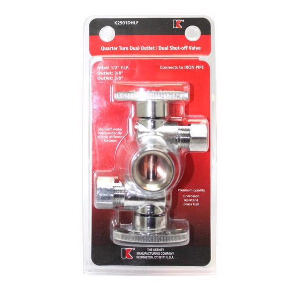 Plumb Pak Quarter Turn 3 Way Valve 1/2-Inch FIP by 3/8-Inch OD by 3/8-Inch OD Dual Handle, Lead-Free K2901DHLF