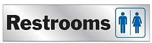 HY-KO Products 488 RESTROOMS Self Adhesive Vinyl Graphic, 2 in x 8 in, Blue Symbol/Silver